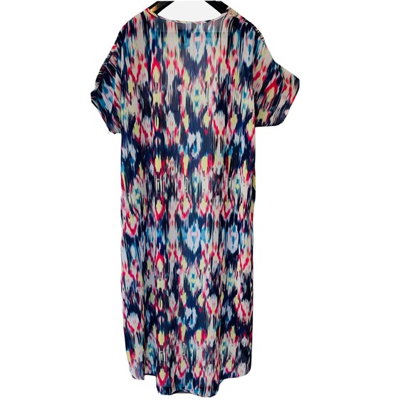 Torrid Size 0/1 L/XL Duster Open Front Cardigan Colorful Sheer Ikat Chiffon - Picture 2 of 5